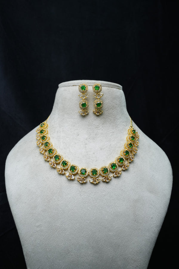 Elegant CZ Stone Necklace and Earrings Set
