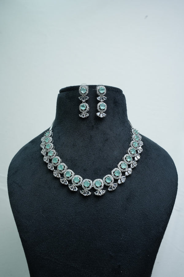 Elegant CZ Stone Necklace and Earrings Set
