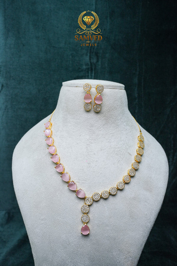 FAMOUS CZ-STONE NECKLACE AND EARRINGS SET