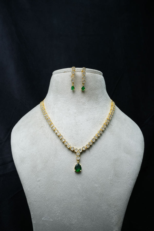 Elegant CZ Necklace and Drop Earrings Set
