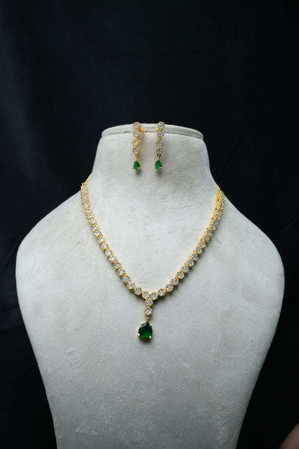 Elegant CZ Necklace and Drop Earrings Set