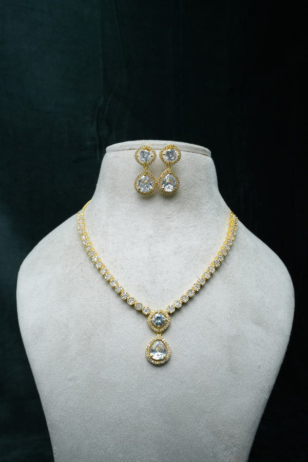 Elegant CZ-Stone Necklace and Earring Set