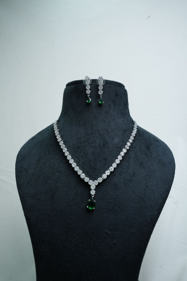 Elegant CZ Necklace and Drop Earrings Set