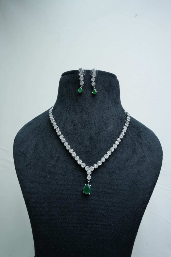 Elegant CZ Necklace and Drop Earrings Set
