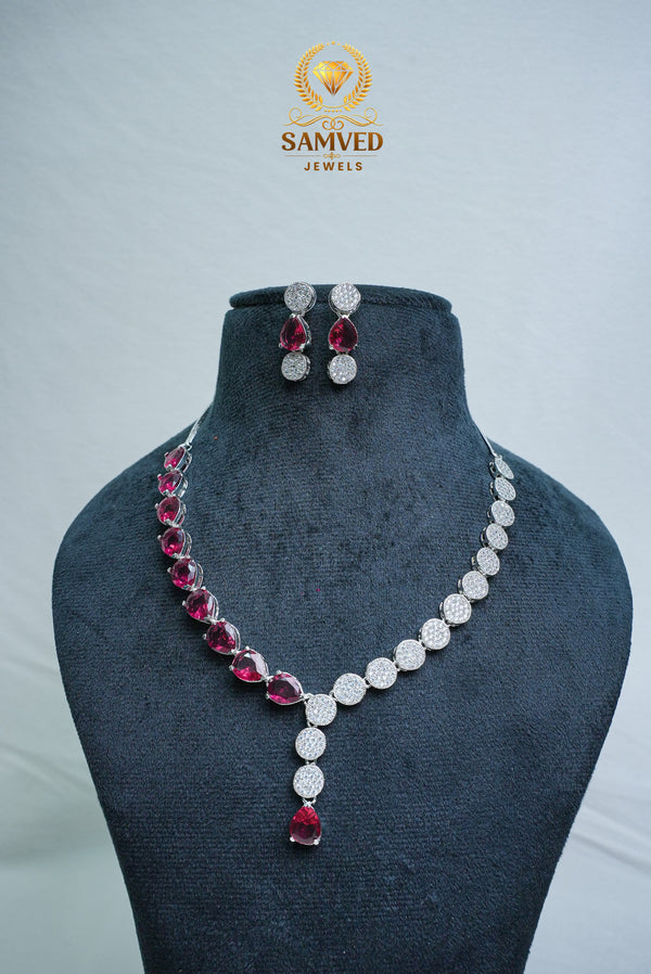 FAMOUS CZ-STONE NECKLACE AND EARRINGS SET