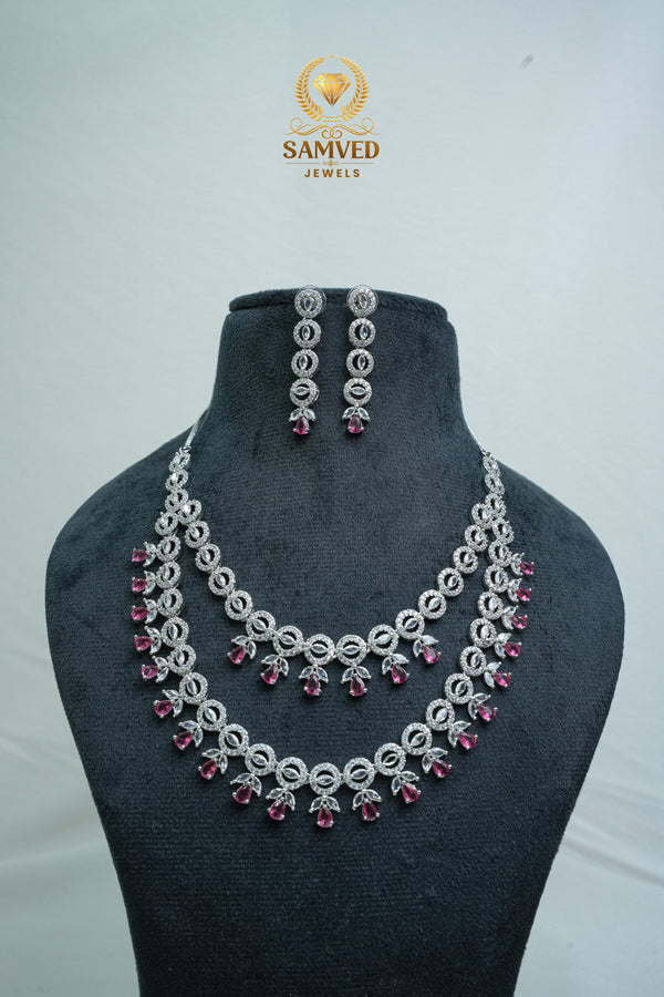 Elegant CZ Stone Necklace and Earrings Set