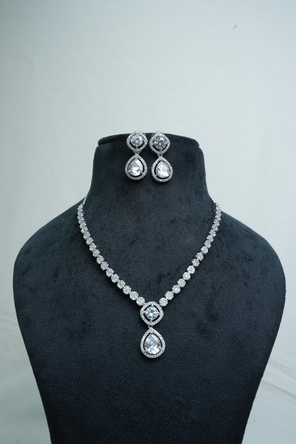 Elegant CZ-Stone Necklace and Earring Set