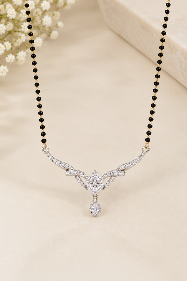 Sparkling Mangalsutra Pendant on Black Beads