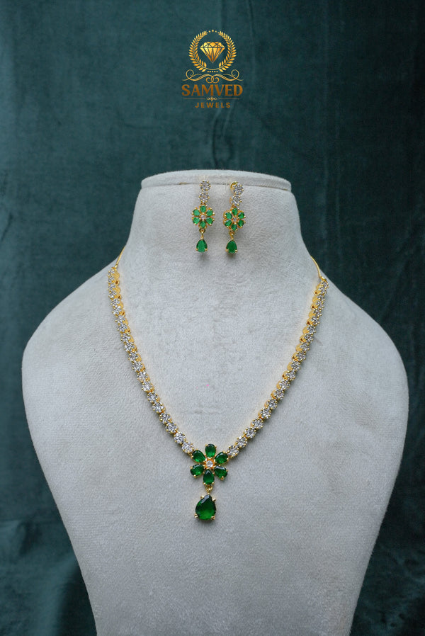 Elegant CZ Stone Necklace and Earrings Set
