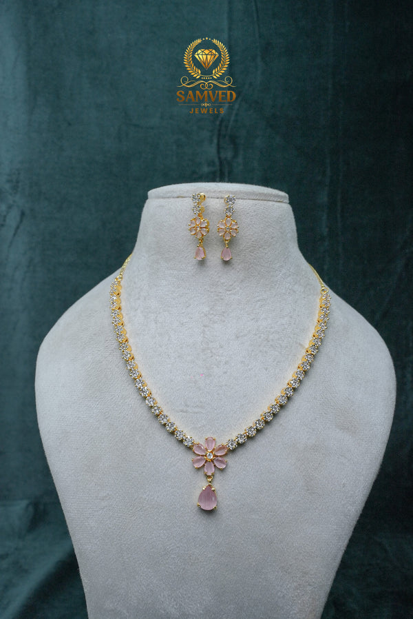 Elegant CZ Stone Necklace and Earrings Set