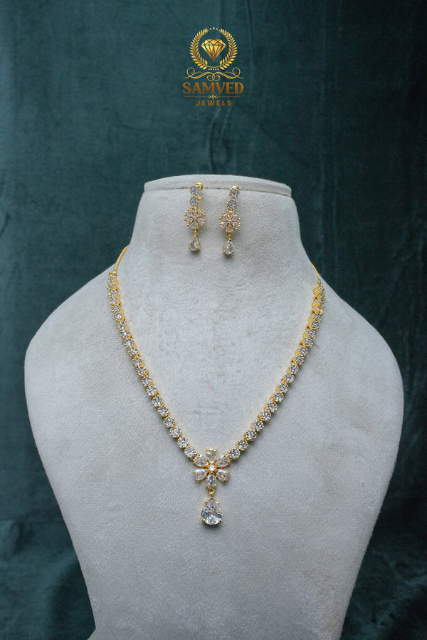 Elegant CZ Stone Necklace and Earrings Set
