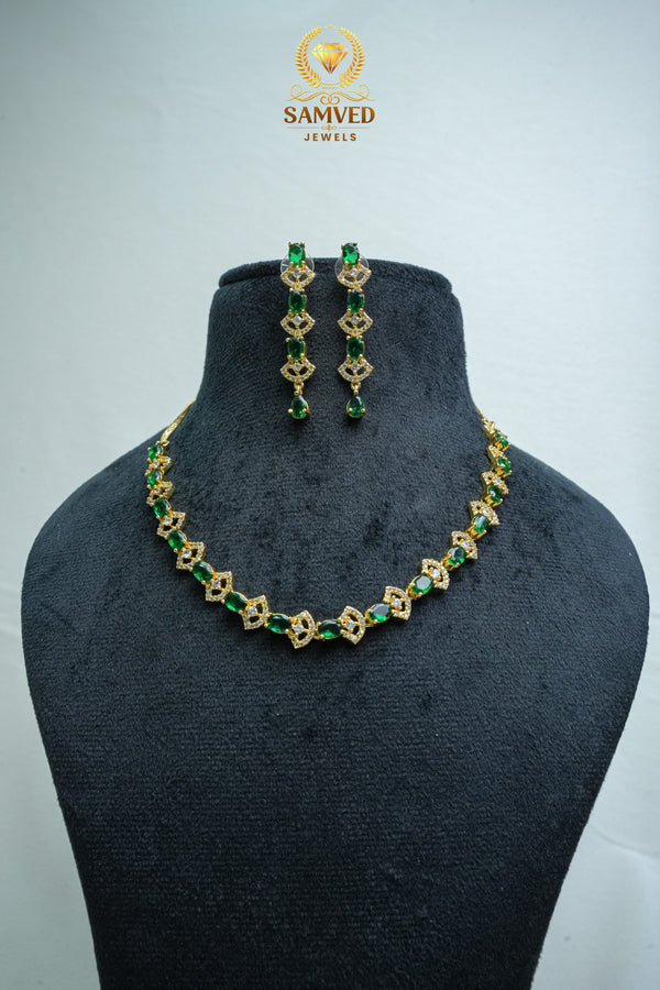 Elegant CZ-Stone Necklace and Earrings Set