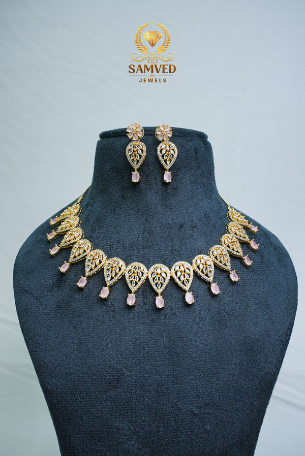 Graceful CZ-Stone Necklace and Earrings Set