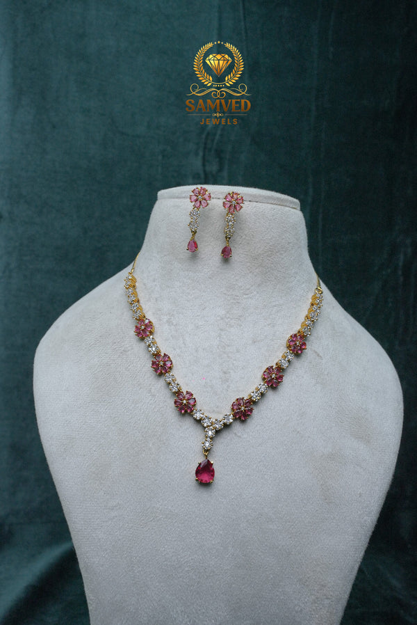 Elegant CZ-Stone Necklace and Earrings Set