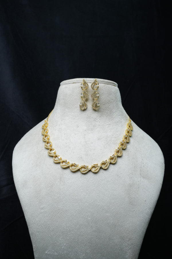 Elegant CZ-Stone Necklace and Earrings Set