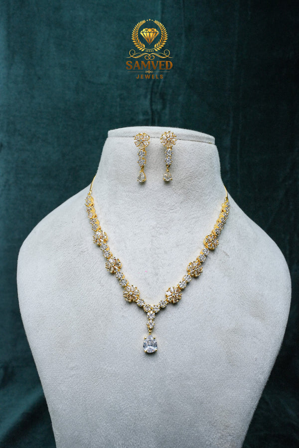Elegant CZ-Stone Necklace and Earrings Set