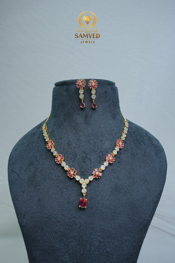 Elegant CZ-Stone Necklace and Earrings Set