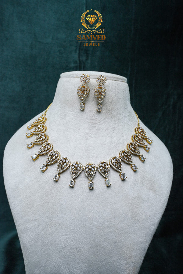 Graceful CZ-Stone Necklace and Earrings Set