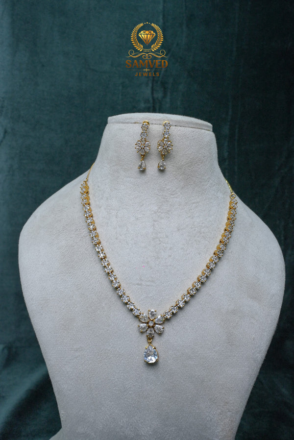 Elegant CZ Stone Necklace and Earrings Set