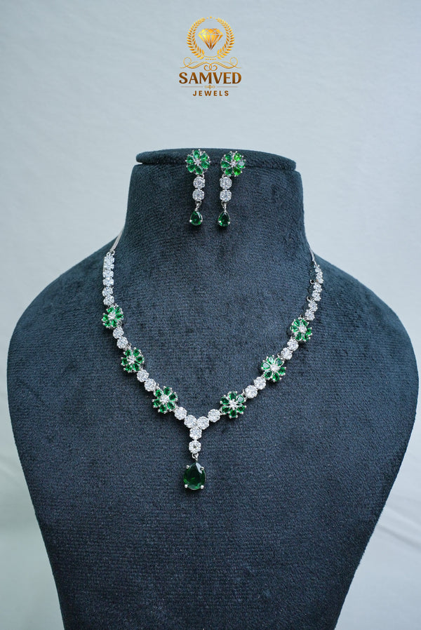 Elegant CZ-Stone Necklace and Earrings Set