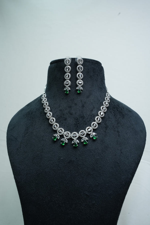Elegant CZ-Stone Necklace and Earrings Set