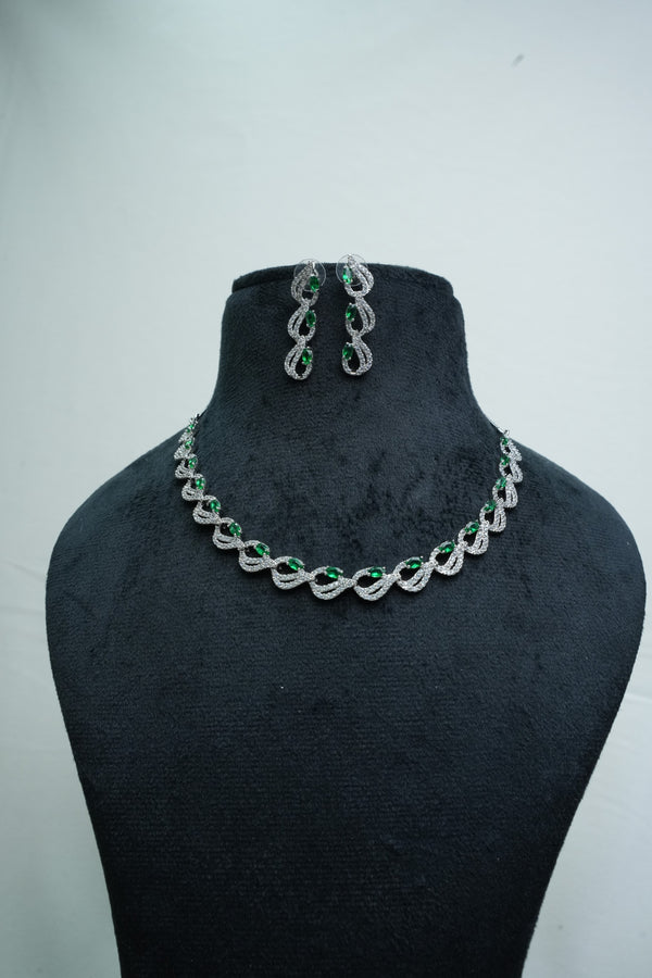 Elegant CZ-Stone Necklace and Earrings Set