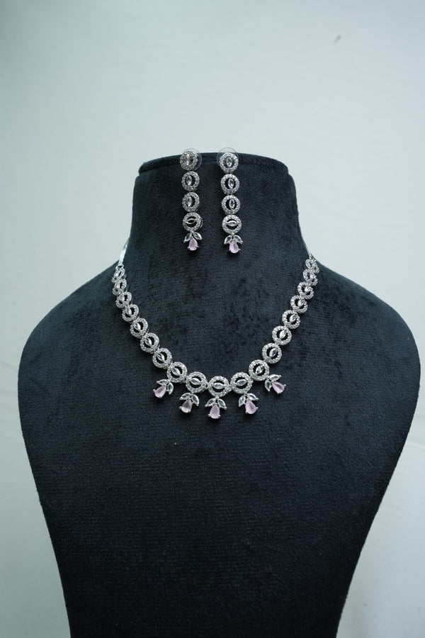 Elegant CZ-Stone Necklace and Earrings Set