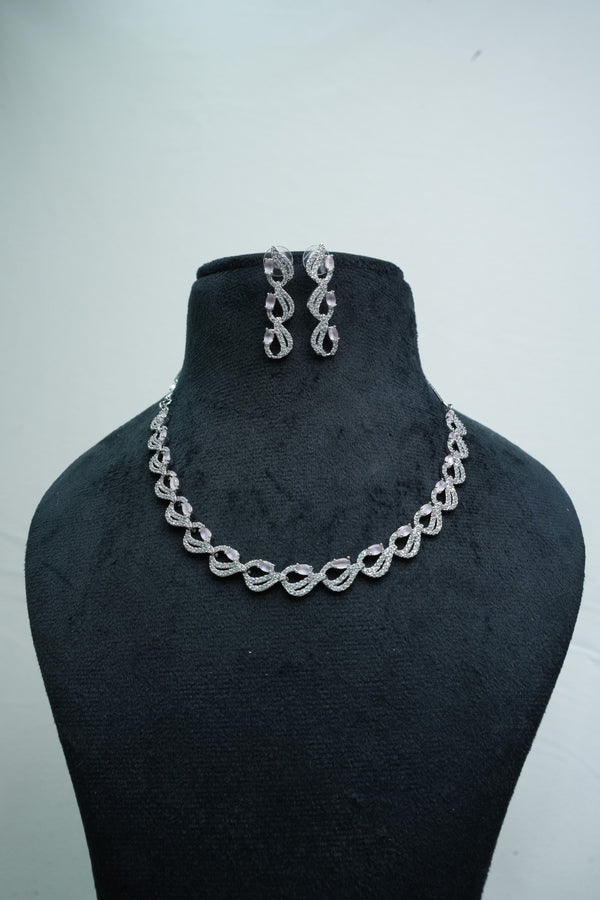 Elegant CZ-Stone Necklace and Earrings Set