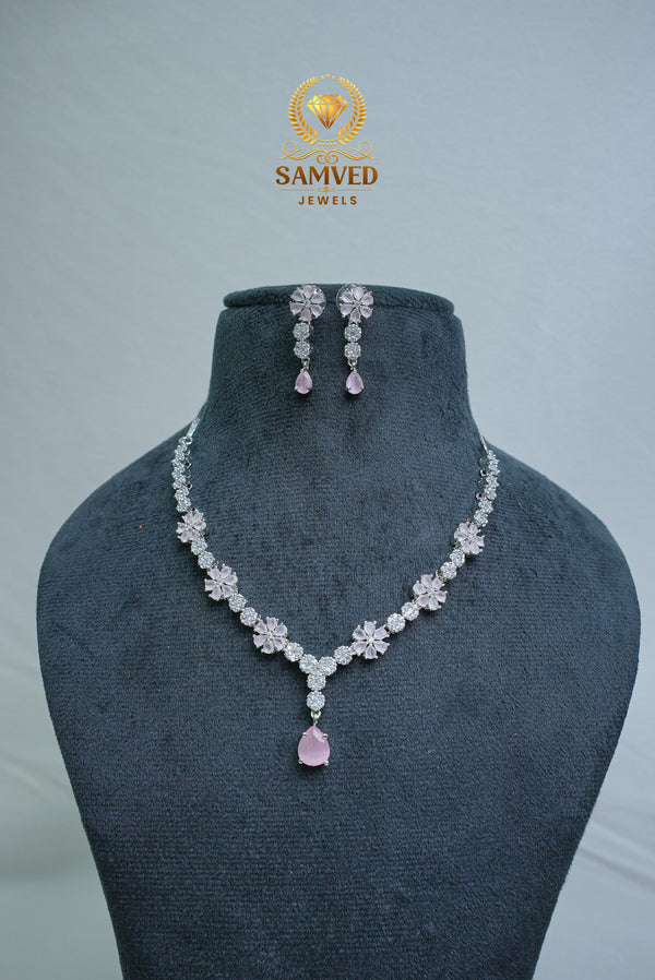 Elegant CZ-Stone Necklace and Earrings Set