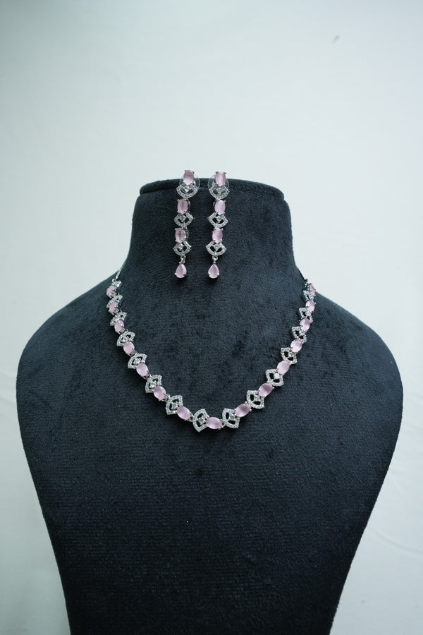 Elegant CZ-Stone Necklace and Earrings Set