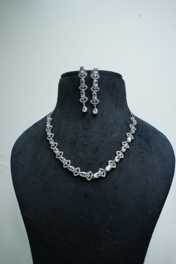 Elegant CZ-Stone Necklace and Earrings Set