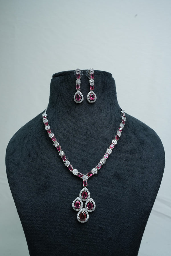 CZ-Stone Necklace and Earrings Set