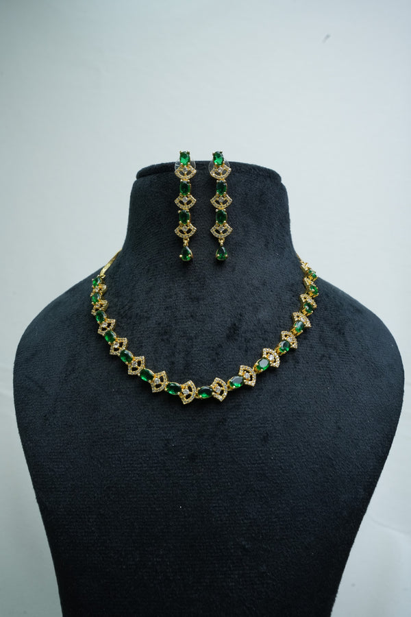 Elegant CZ-Stone Necklace and Earrings Set