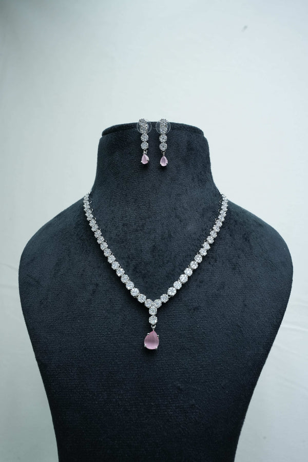 Elegant CZ Necklace and Drop Earrings Set