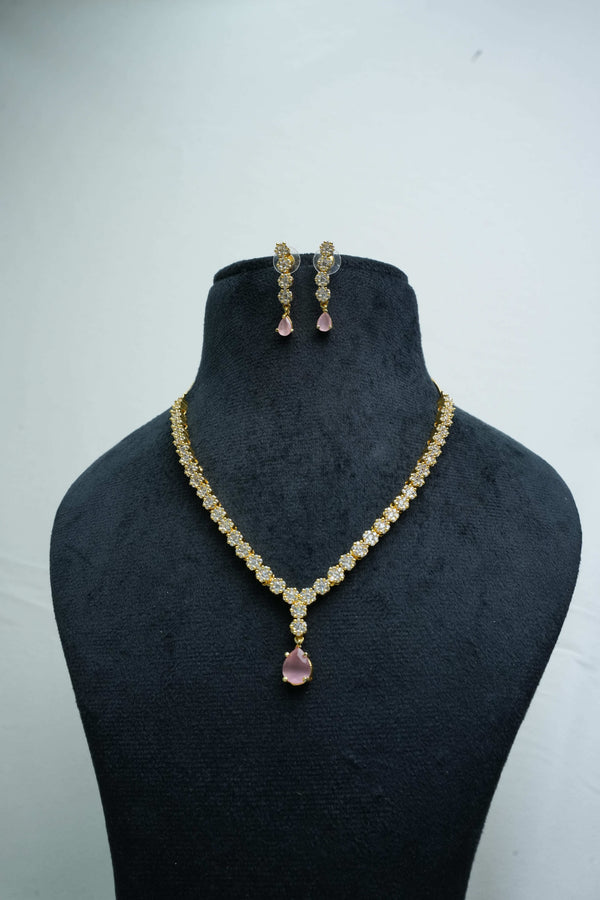 Elegant CZ Necklace and Drop Earrings Set
