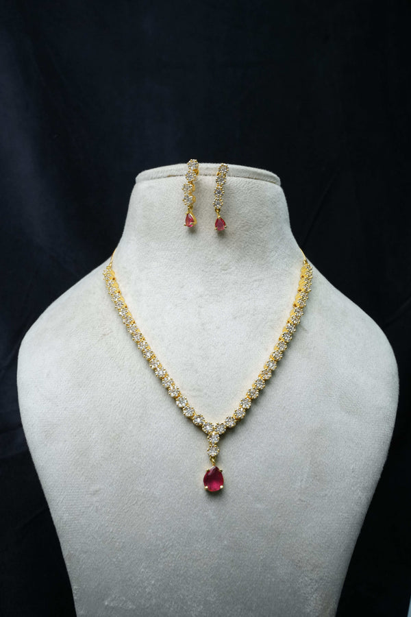 Elegant CZ Necklace and Drop Earrings Set