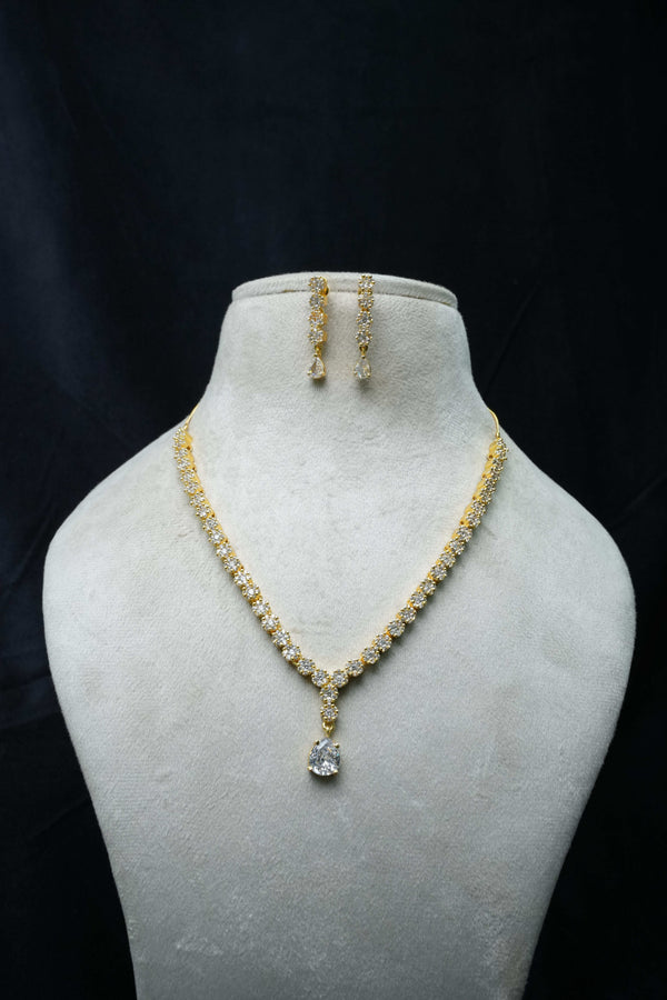 Elegant CZ Necklace and Drop Earrings Set