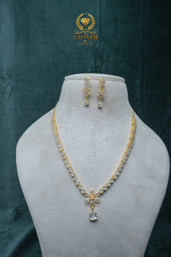 Elegant CZ Stone Necklace and Earrings Set