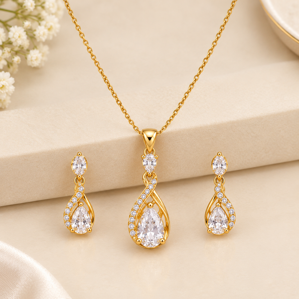 1 Gram Gold CZ Stone Pendant Set