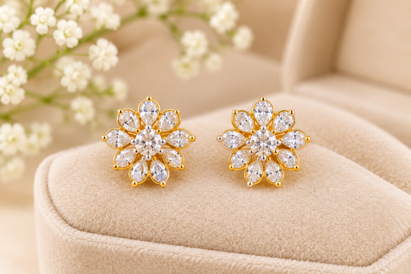 1 Gram Gold CZ Stone Tops Earrings