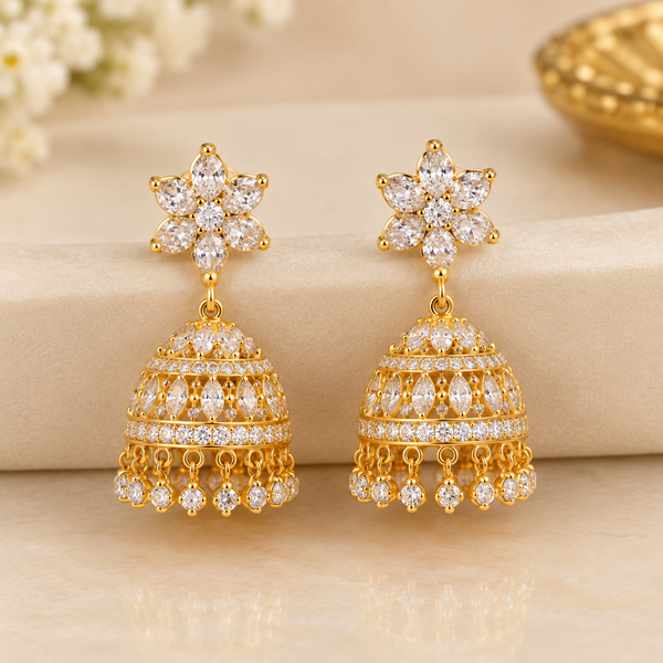 1 Gram Gold CZ Stone Jhumki Earrings