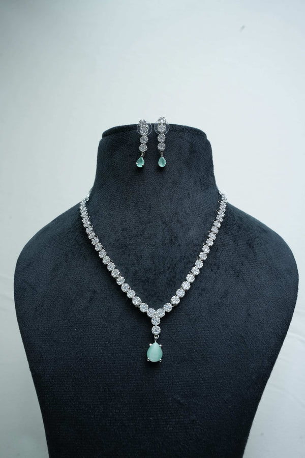 Elegant CZ Necklace and Drop Earrings Set