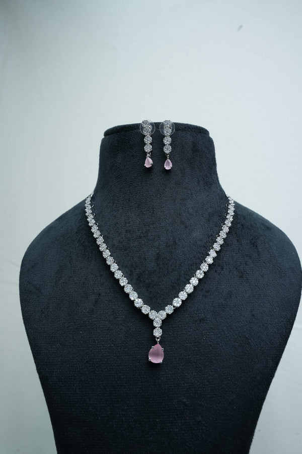 Elegant CZ Necklace and Drop Earrings Set