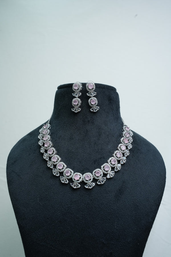 Elegant CZ Stone Necklace and Earrings Set