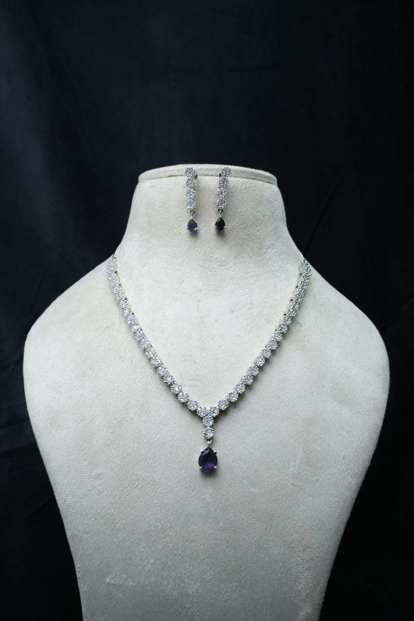 Elegant CZ Necklace and Drop Earrings Set