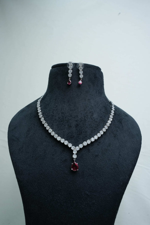 Elegant CZ Necklace and Drop Earrings Set