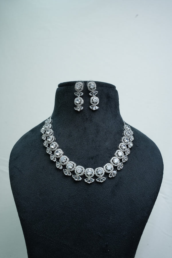 Elegant CZ Stone Necklace and Earrings Set