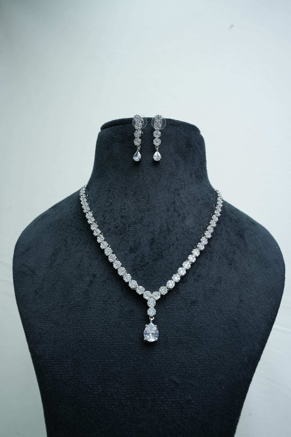 Elegant CZ Necklace and Drop Earrings Set