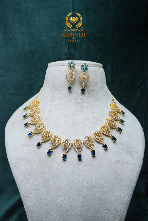 Graceful CZ-Stone Necklace and Earrings Set
