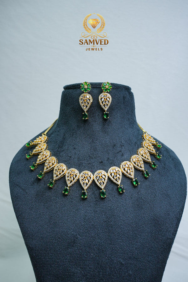 Graceful CZ-Stone Necklace and Earrings Set